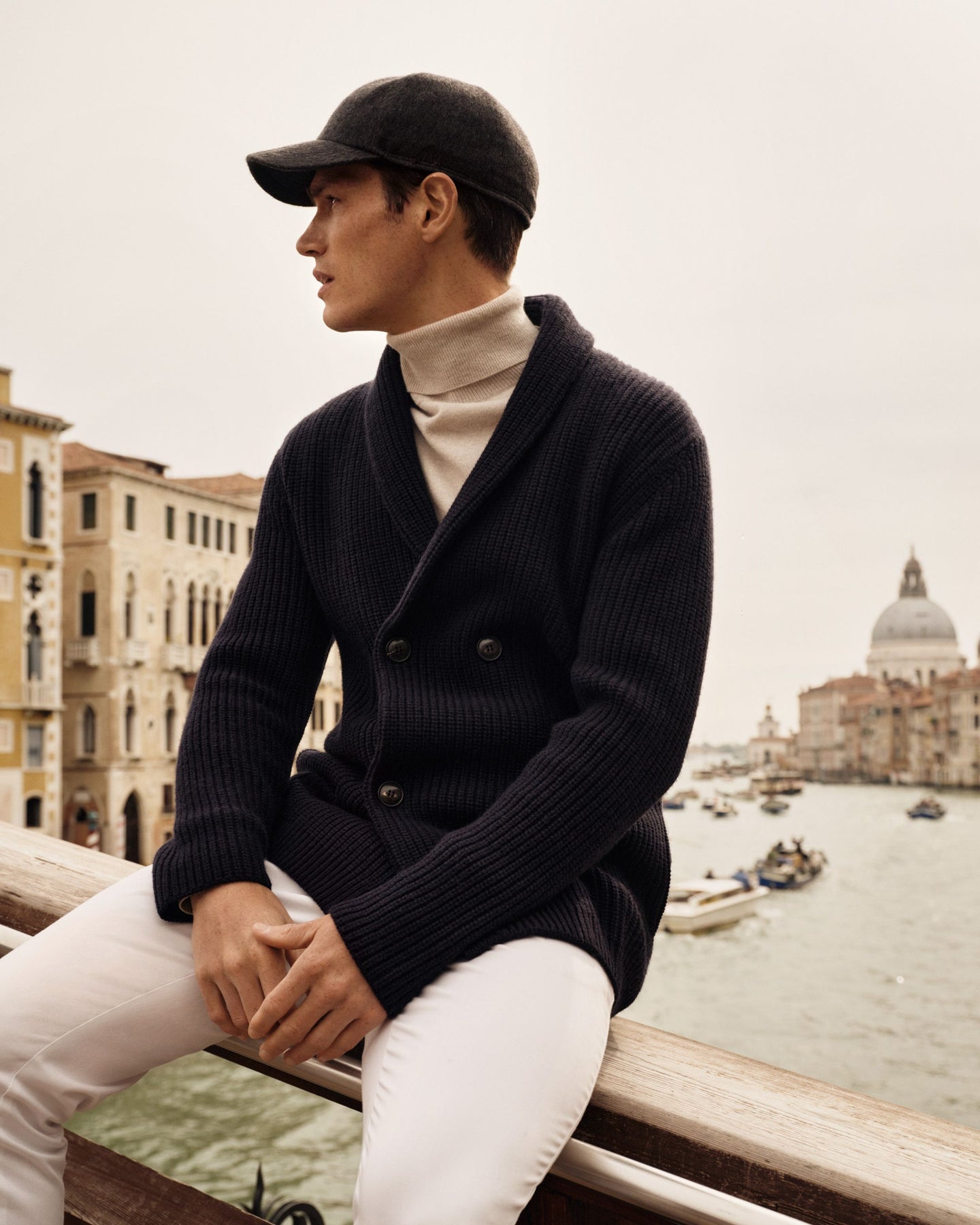 Men's Double Breasted Cashmere Cardigan Navy Blue | N.Peal