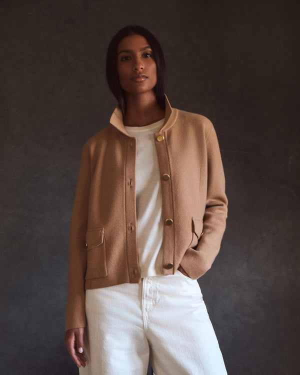 N.Peal Women's Collared Milano Cashmere Jacket Sahara Brown