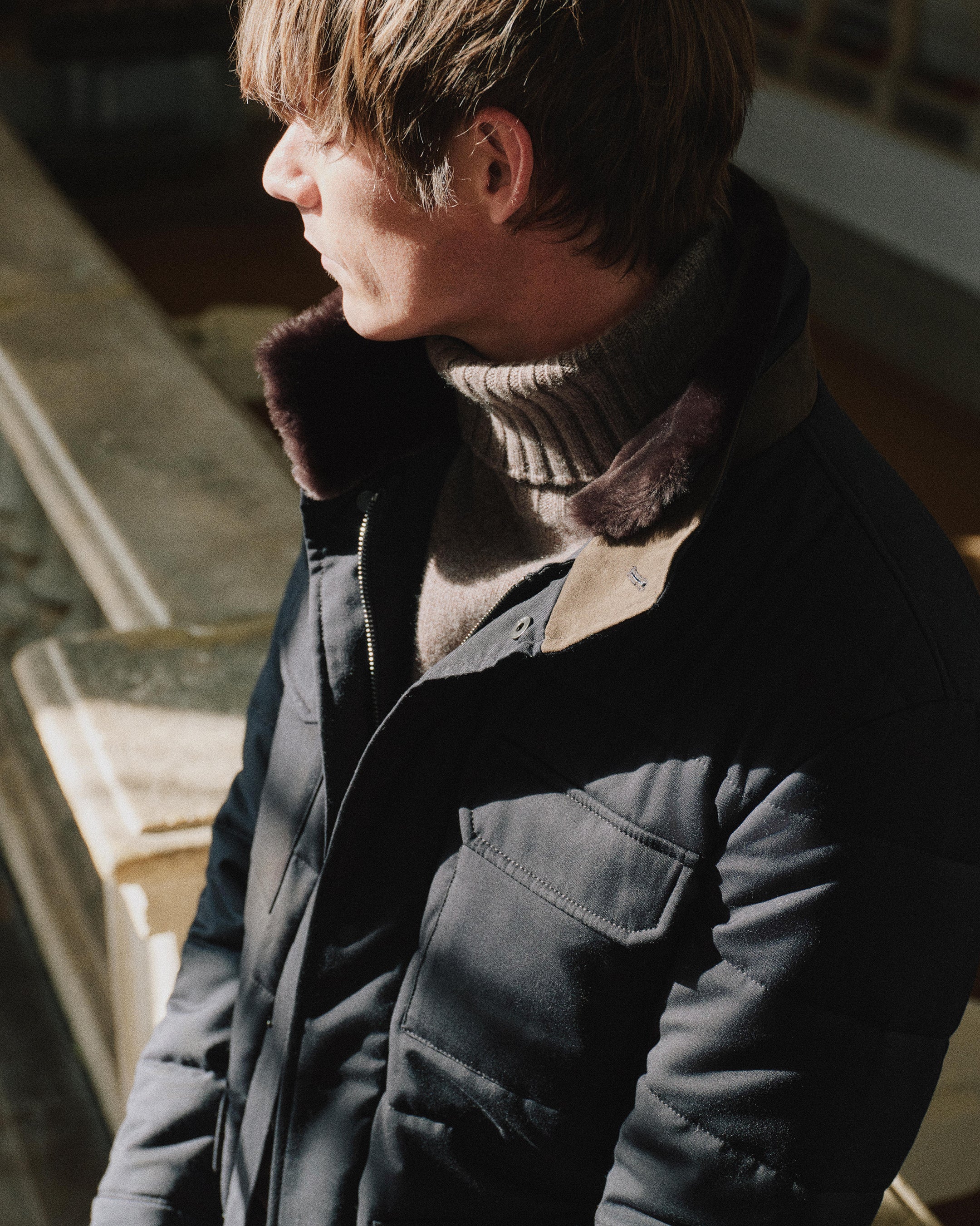 Men's Quilted Jacket With Fur Navy Blue | N.Peal