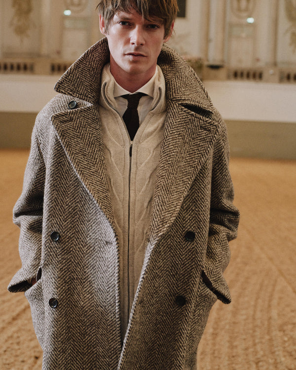N.Peal Men's Herringbone Coat Brown