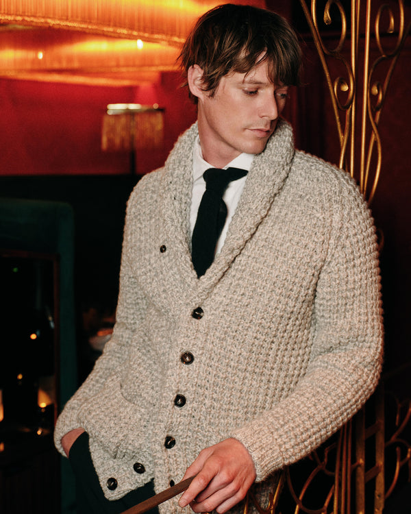 N.Peal Men's Textured Kensington Cashmere Cardigan Flannel Grey Marl