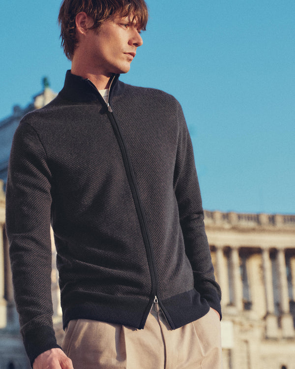 N.Peal Men's Knightsbridge Full Zip Cashmere Jumper Chocolate Brown