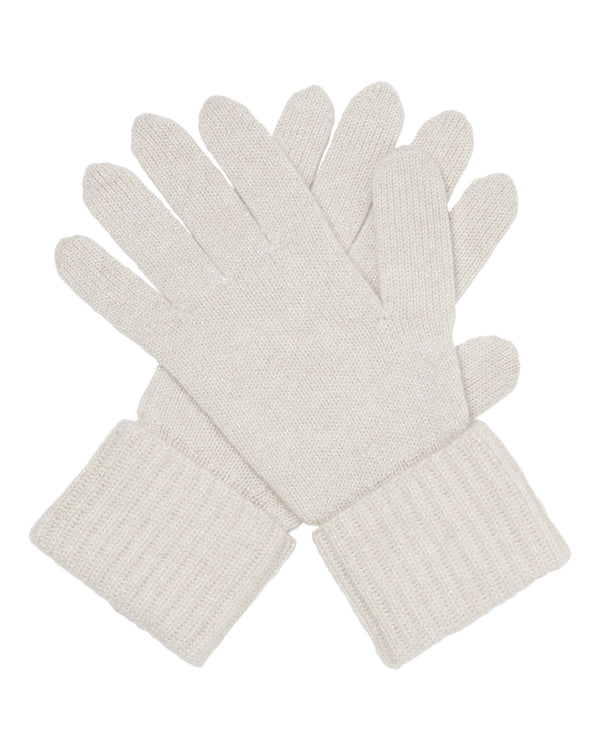 N.Peal Women's Ribbed Cashmere Gloves With Lurex Ecru White Sparkle
