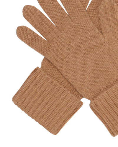 N.Peal Women's Ribbed Cashmere Gloves Dark Camel Brown