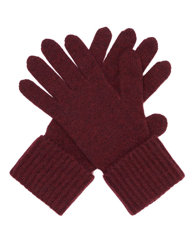 N.Peal Women's Ribbed Cashmere Gloves Shiraz Melange Red