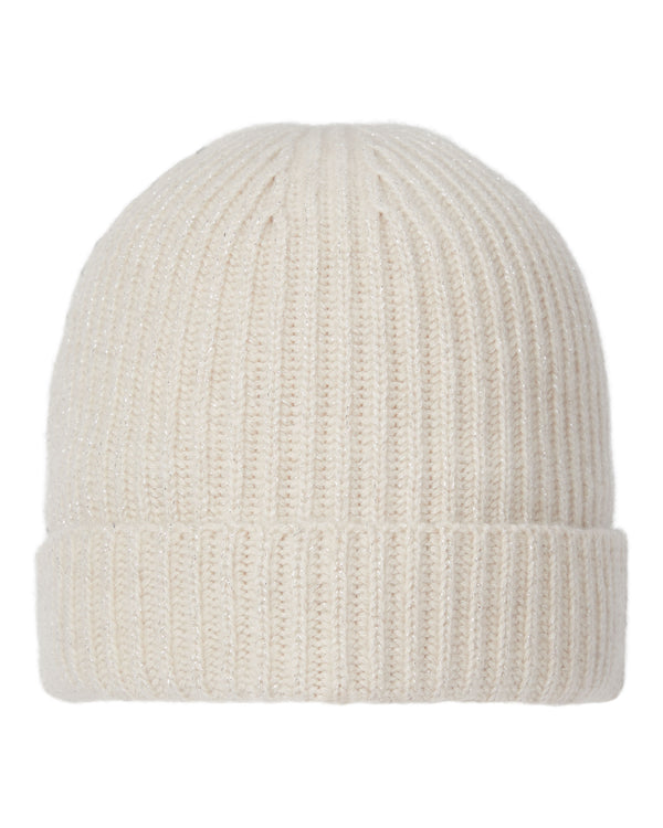 N.Peal Women's Ribbed Cashmere Hat With Lurex Ecru White Sparkle