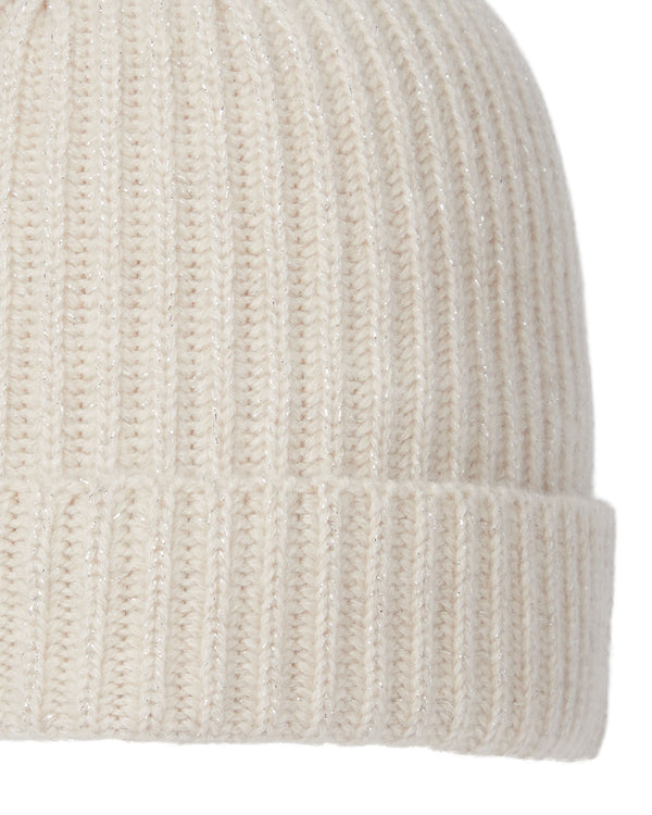 N.Peal Women's Ribbed Cashmere Hat With Lurex Ecru White Sparkle