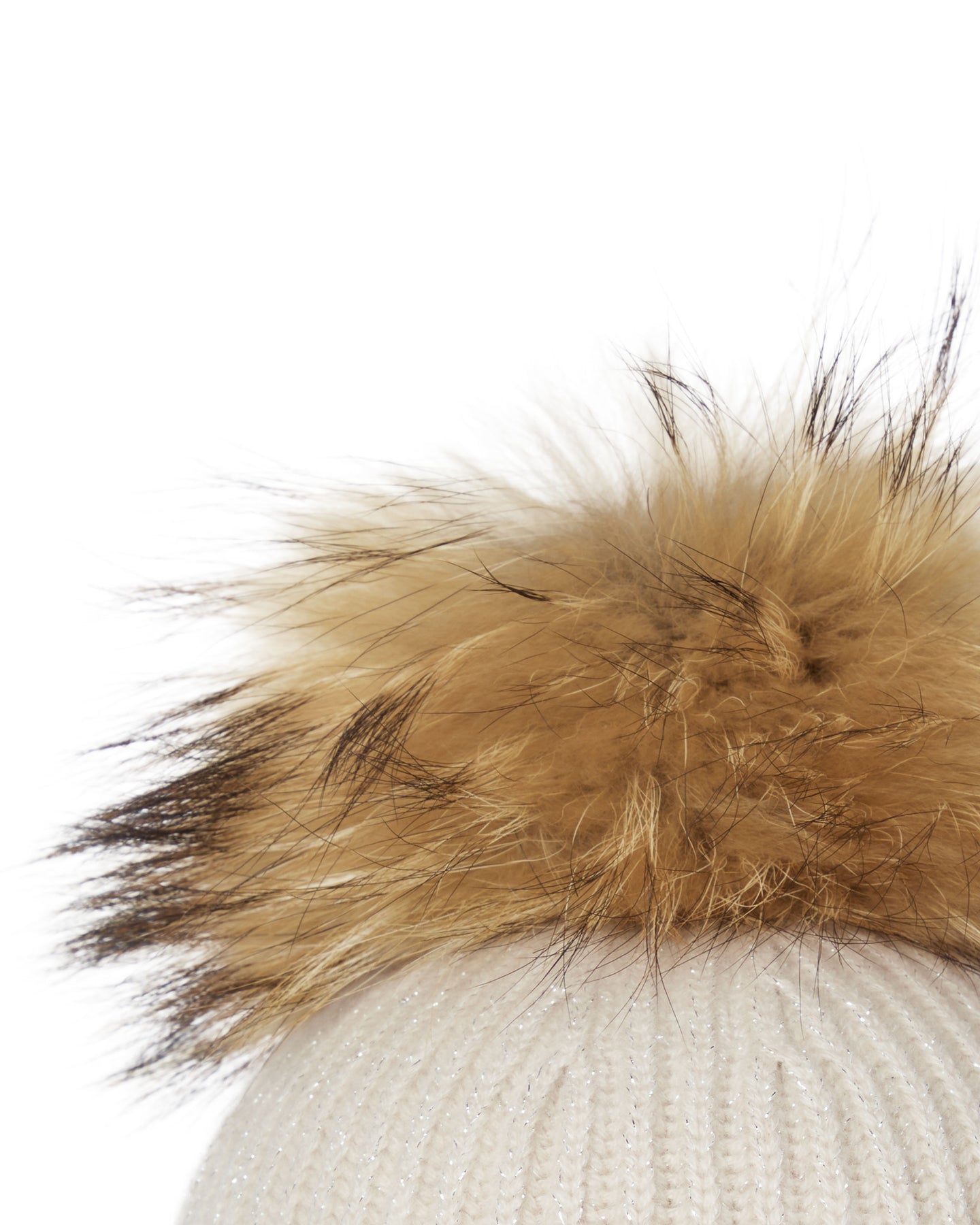 N.Peal Women's Ribbed Cashmere Hat With Detachable Pom Ecru White Sparkle