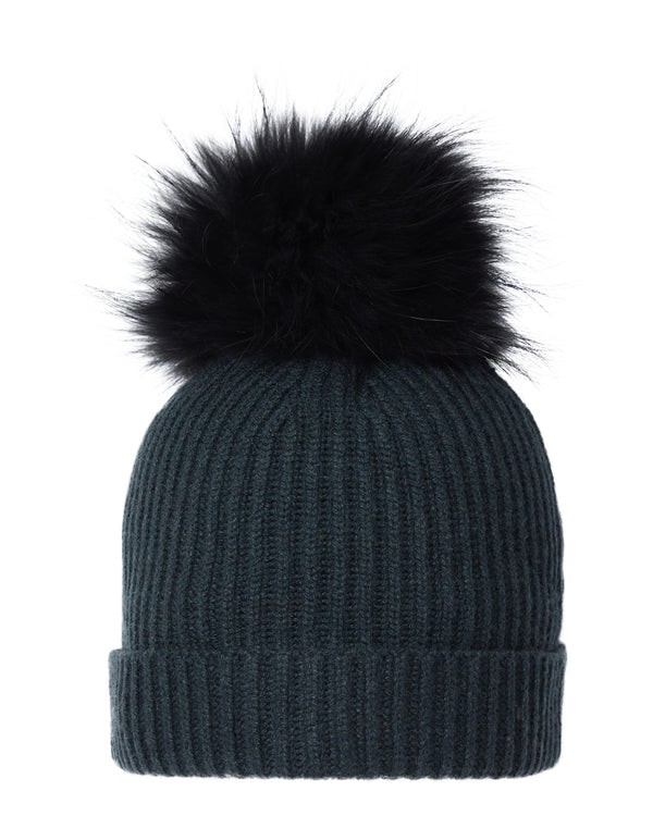 N.Peal Unisex Ribbed Cashmere Hat With Detachable Pom Grigio Blue