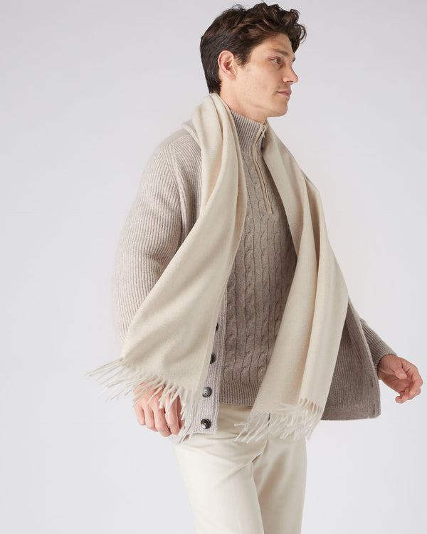N.Peal Unisex Large Woven Cashmere Scarf Ecru White
