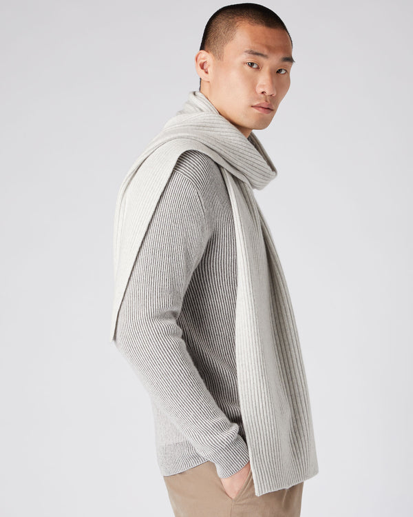 N.Peal Unisex Short Ribbed Cashmere Scarf Pebble Grey
