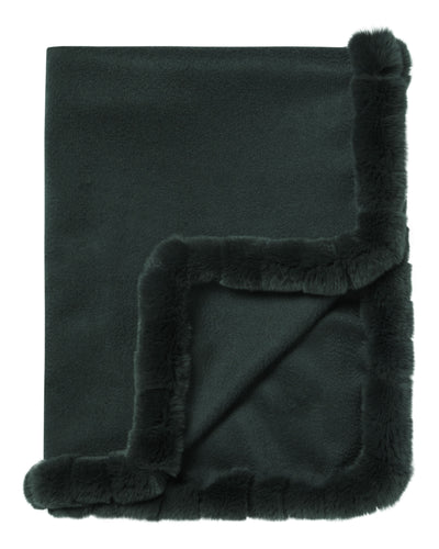 N.Peal Women's Fur Trim Woven Cashmere Shawl Dark Green