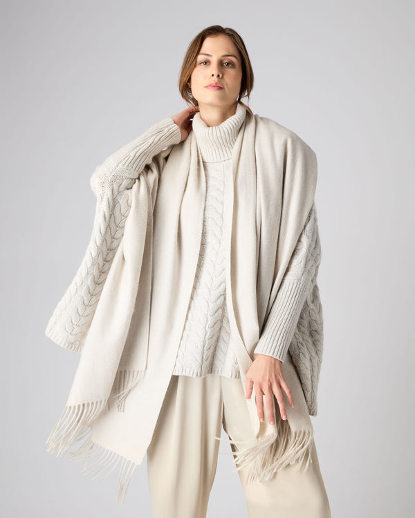 N.Peal Women's Woven Cashmere Shawl Ecru White
