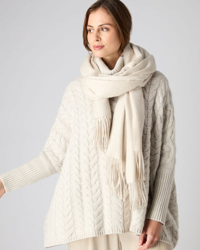 N.Peal Women's Woven Cashmere Shawl Ecru White