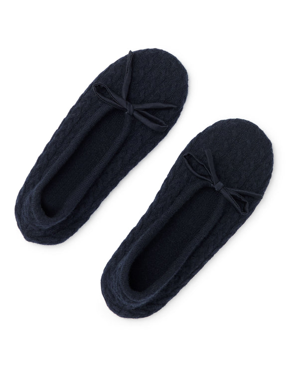 N.Peal Women's Cable Cashmere Slippers Navy Blue