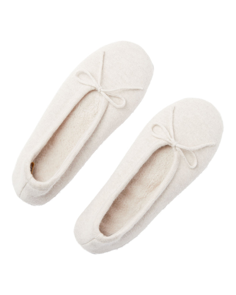 Women's Fur Lined Cashmere Slippers Ecru White | N.Peal