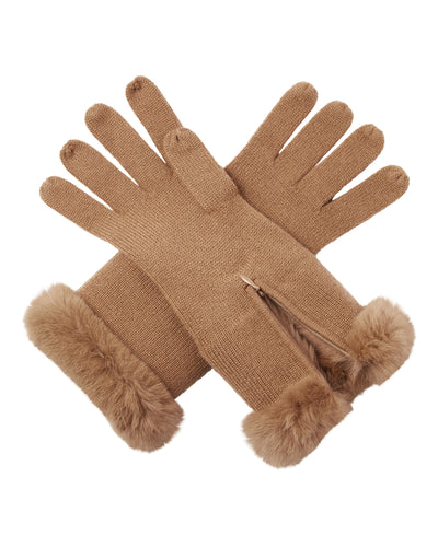 N.Peal Women's Fur And Cashmere Gloves Dark Camel Brown