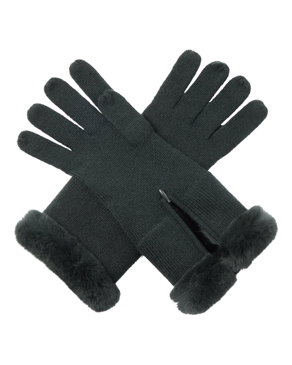 Women's Fur And Cashmere Gloves Dark Green | N.Peal