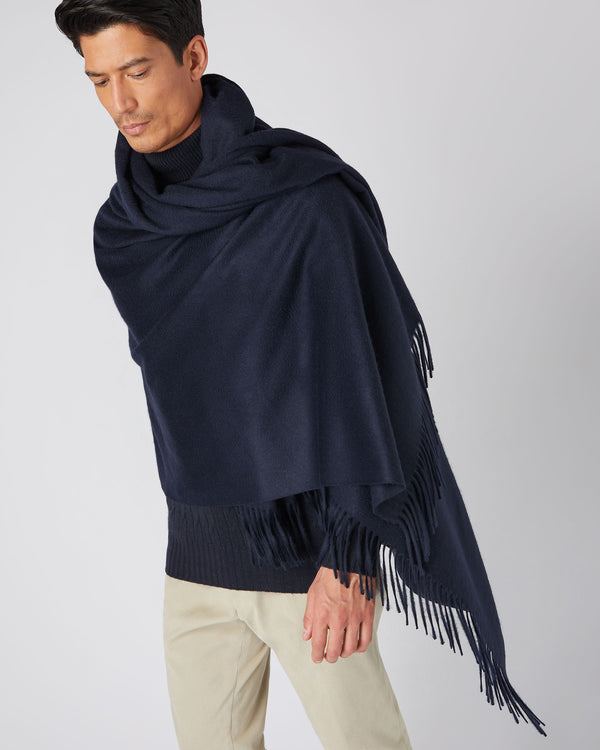 N.Peal Unisex Woven Cashmere Blanket Navy Blue