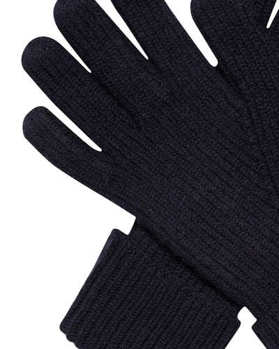 N.Peal Men's Ribbed Cashmere Gloves Navy Blue