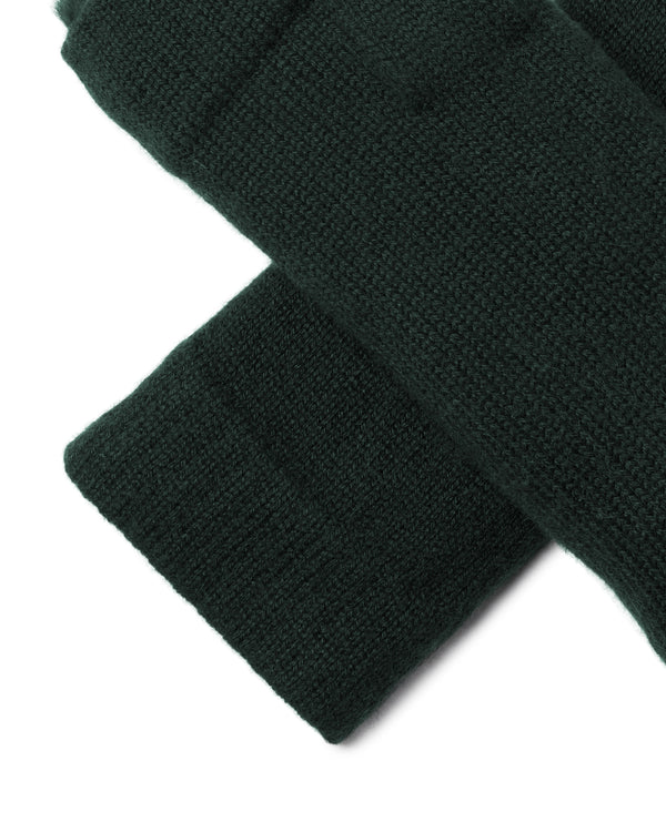 N.Peal Unisex Fur Lined Fingerless Cashmere Gloves Dark Green