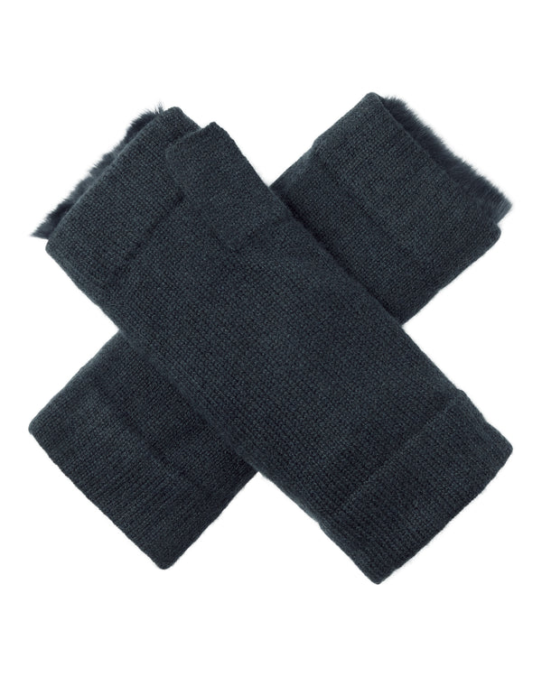 N.Peal Unisex Fur Lined Fingerless Cashmere Gloves Grigio Blue