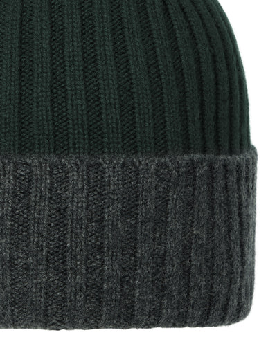 N.Peal Unisex Chunky Rib Contrast Cashmere Hat Dark Green