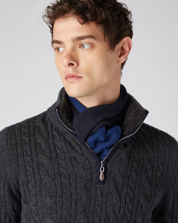 N.Peal Men's Two Tone Small Cashmere Scarf Navy Blue + French Blue