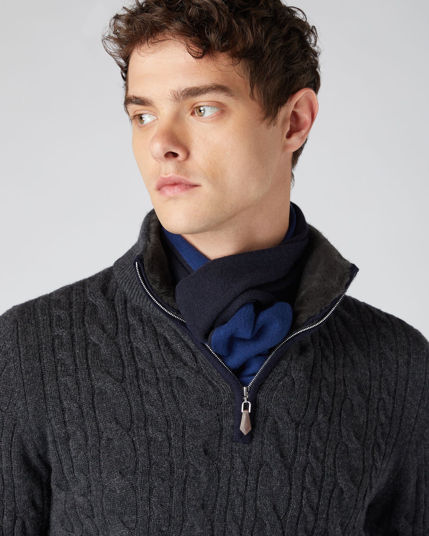 Men's Two Tone Small Cashmere Scarf Navy Blue + French Blue | N.Peal