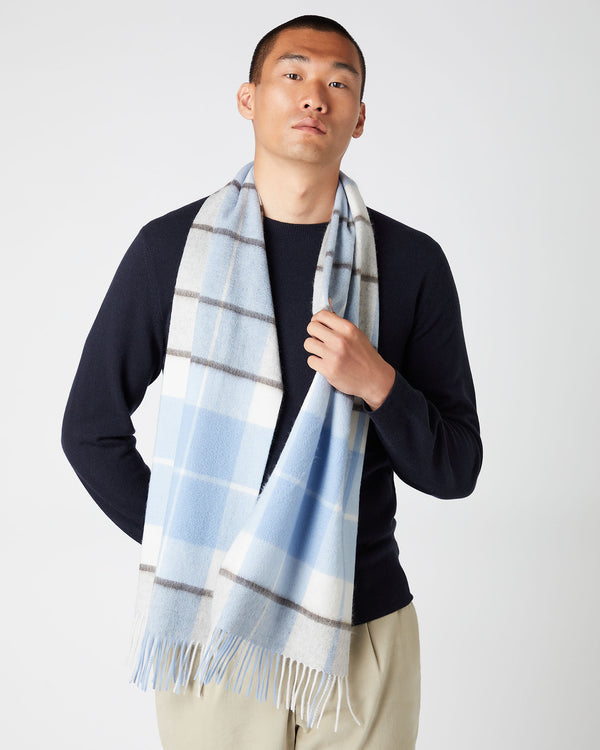 Unisex Cashmere Check Scarf Blue Check | N.Peal