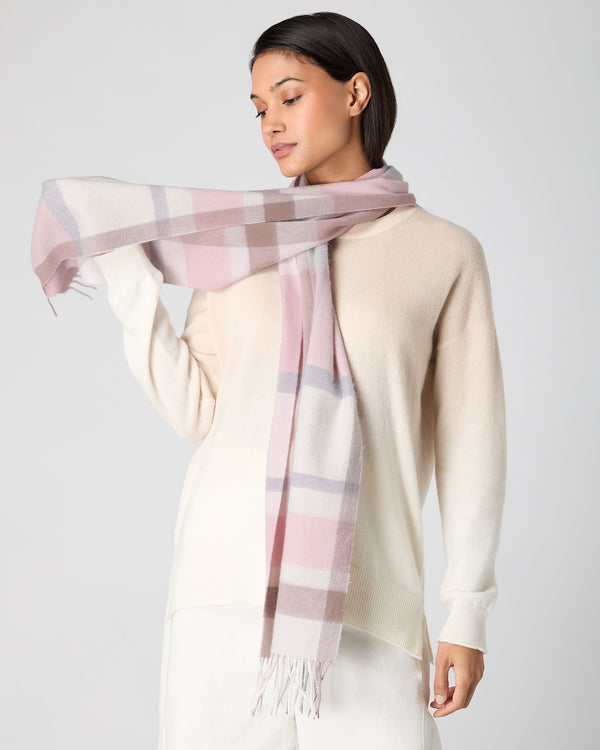 Women's Cashmere Check Scarf Pink + Grey