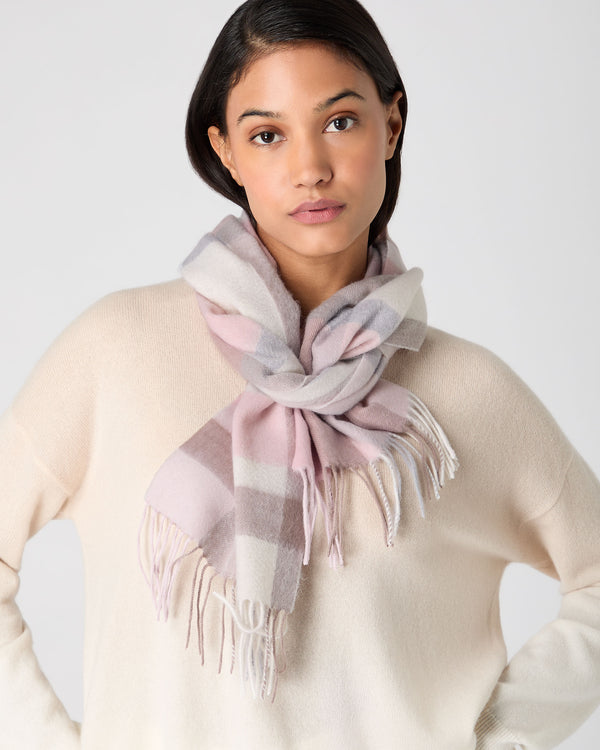 Women's Cashmere Check Scarf Pink + Grey