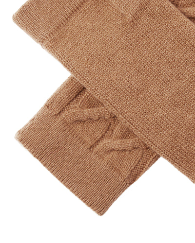 N.Peal Women's Cable Fingerless Cashmere Gloves Dark Camel Brown
