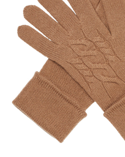 N.Peal Women's Cable Cashmere Gloves Dark Camel Brown