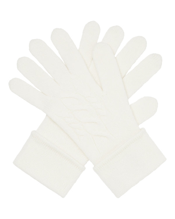 N.Peal Women's Cable Cashmere Gloves New Ivory White