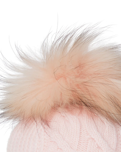 N.Peal Women's Cable Cashmere Hat With Fur Pom Quartz Pink