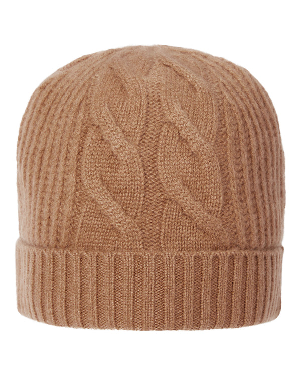 N.Peal Women's Cable Rib Cashmere Hat Dark Camel Brown
