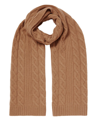 N.Peal Women's Cable Rib Cashmere Scarf Dark Camel Brown