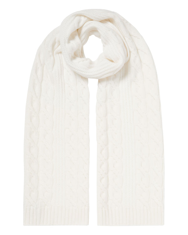 N.Peal Women's Cable Rib Cashmere Scarf New Ivory White