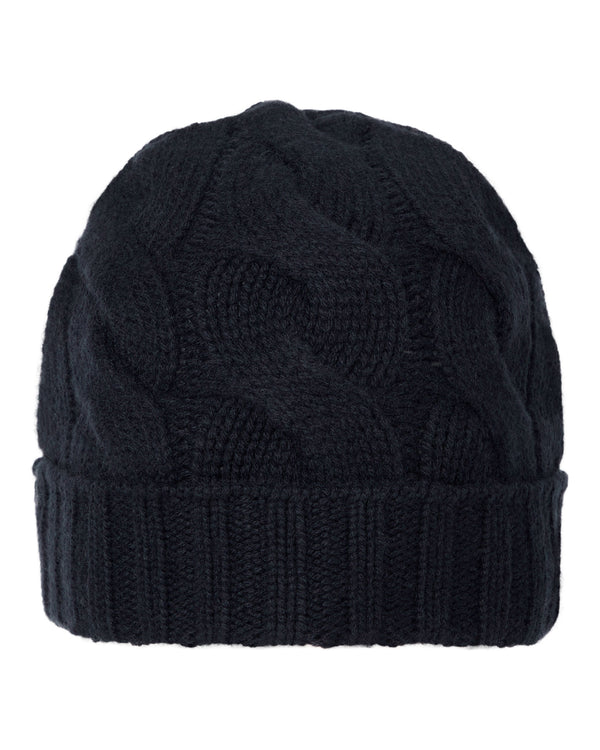 N.Peal Unisex Chunky Cable Cashmere Hat Navy Blue