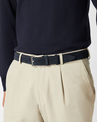 N.Peal Men's Suede Belt Navy Blue