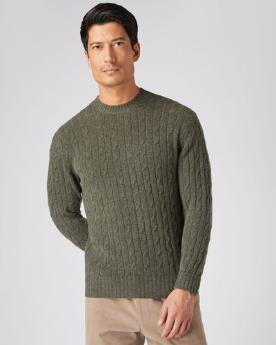 N.Peal Men's The Thames Cable Cashmere Jumper Moss Green