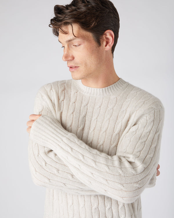 Men's The Thames Cable Cashmere Jumper Pebble Grey | N.Peal