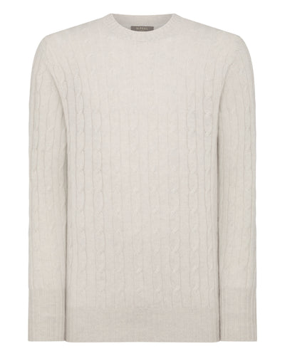 N.Peal Men's The Thames Cable Cashmere Jumper Pebble Grey