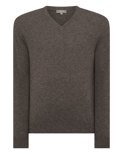 N.Peal Men's The Burlington V Neck Cashmere Jumper Biscotti Brown