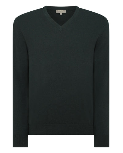 N.Peal Men's The Burlington V Neck Cashmere Jumper Dark Green