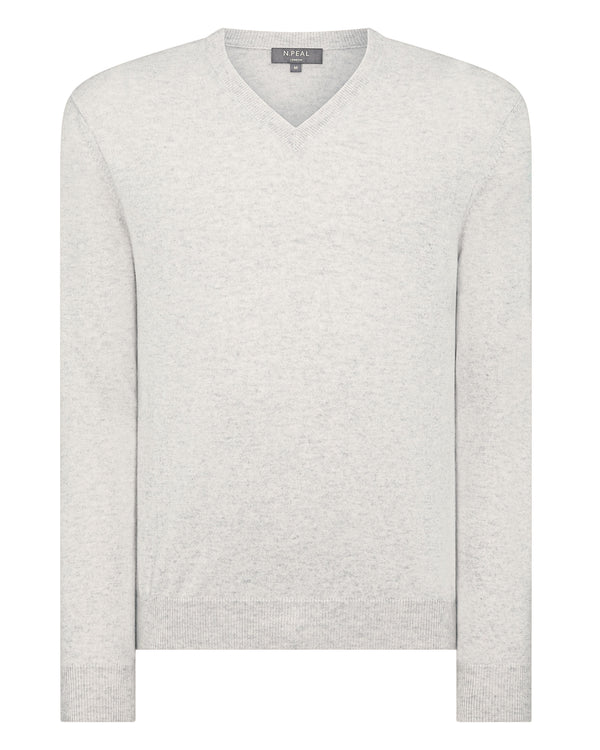 N.Peal Men's The Burlington V Neck Cashmere Jumper Pebble Grey
