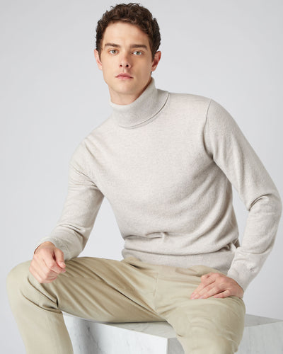 N.Peal Men's The Trafalgar Polo Neck Cashmere Jumper Pebble Grey