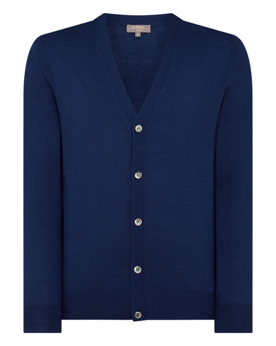 N.Peal Men's Fine Gauge Cashmere Cardigan French Blue