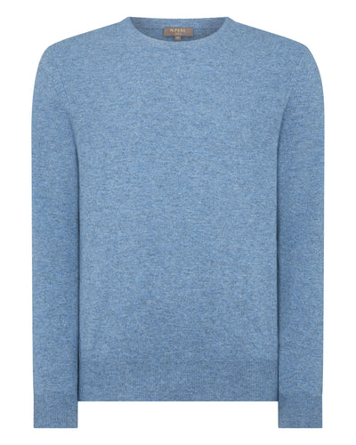 N.Peal Men's The Oxford Round Neck Cashmere Jumper Faded Indigo Blue